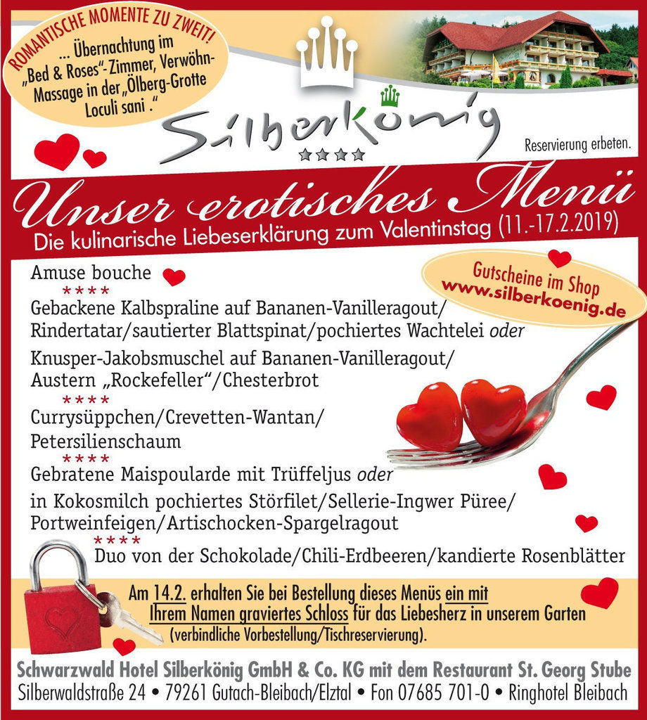 Die kulinarische Liebeserklärung in der Valentinswoche vom 11.-17.2.2019.