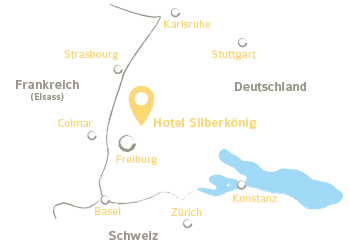 Umgebungskarte mit dem Standort des Hotel Silberkönigs.
