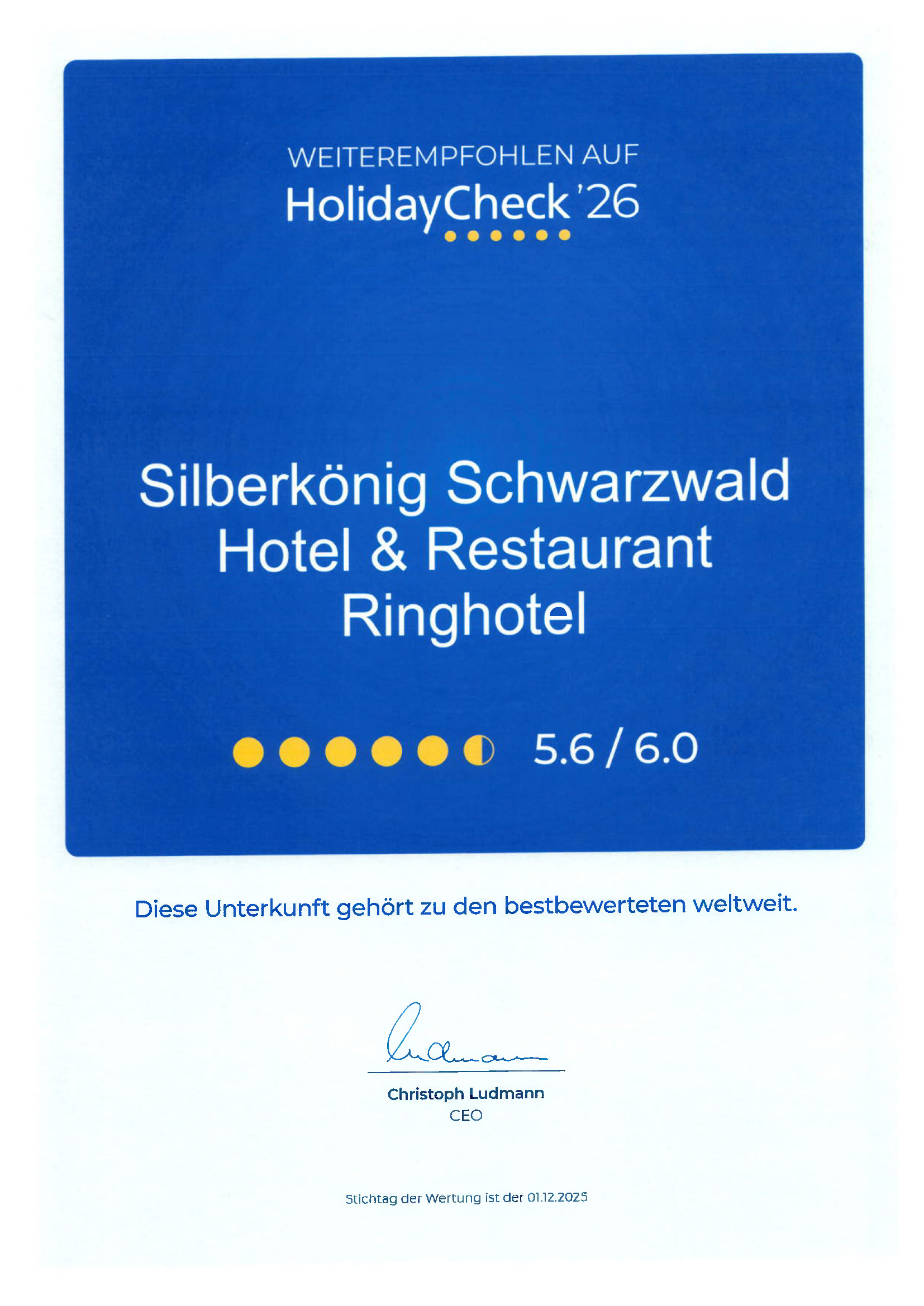 Holidaycheck Auszeichnung 2026